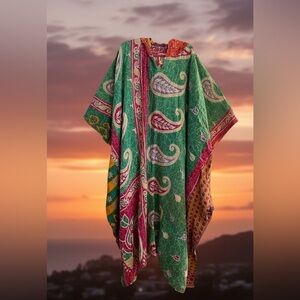 Vintage Kantha Hooded Kaftan / Muumuu – One of a Kind 🌸 50”ptp 55”long